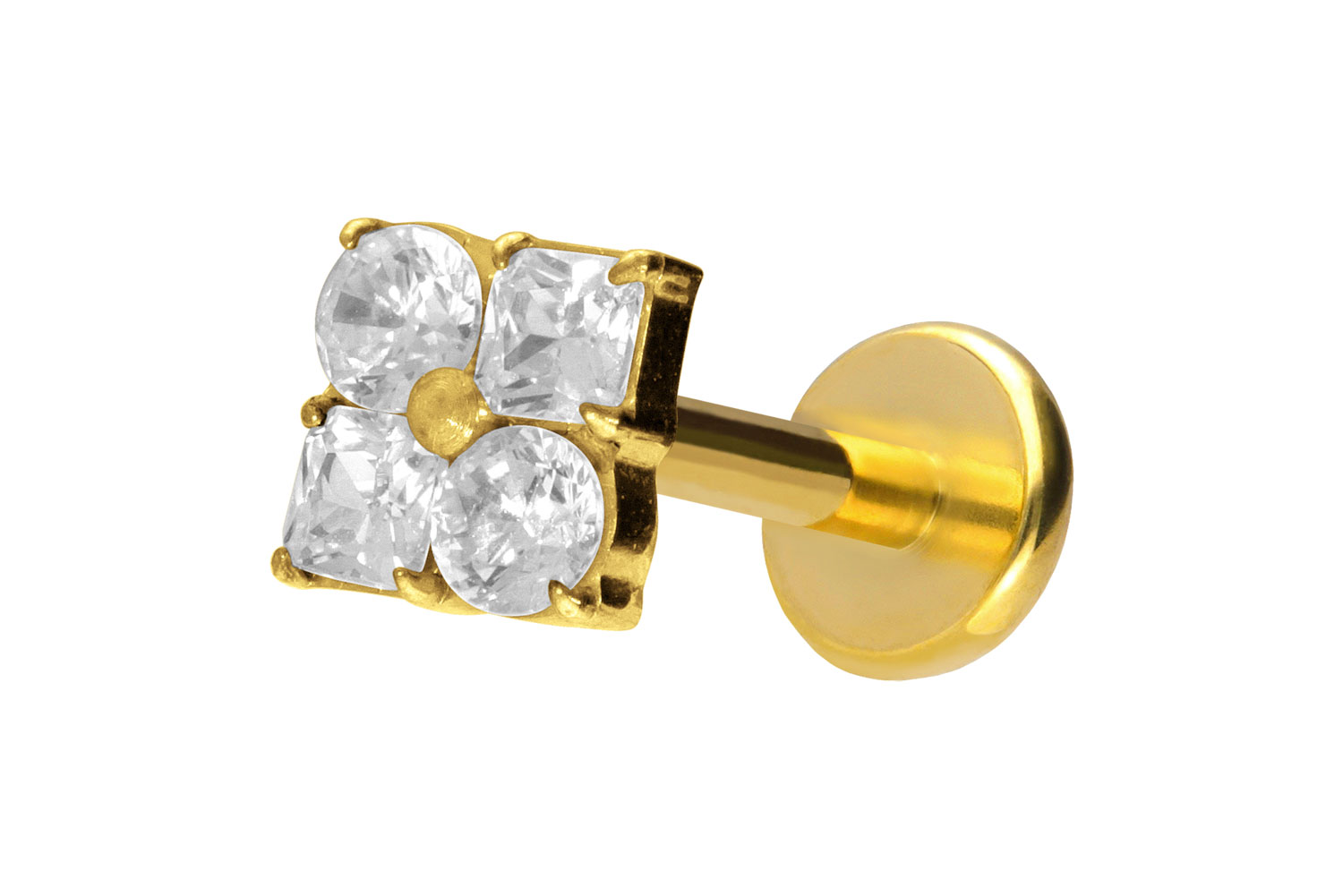 Titan Labret Piercing mit Push Fit KRISTALLBLUME